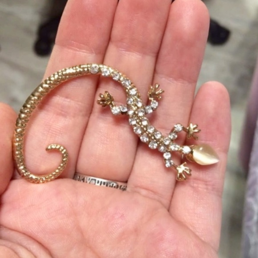 Gothic Punk Metal Crystal Gecko Cuff Wrap Earring - Picture 6 of 8